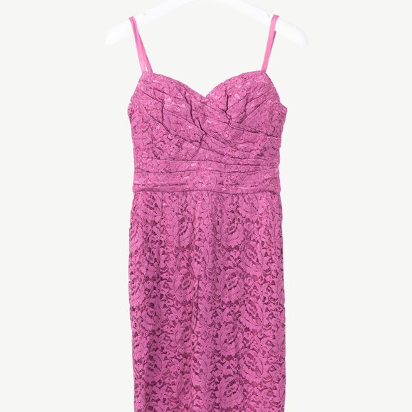 Dolce & Gabbana Pink Lace-Overlay Silk Strapless Midi Dress - Picture 2 of 10
